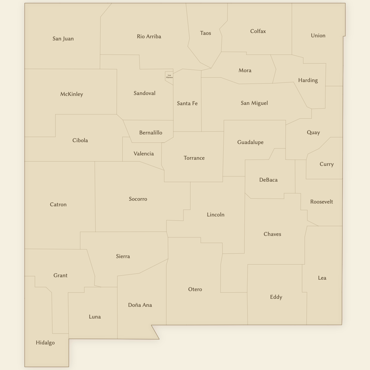 Styled Map of New Mexico Counties (Vintage Theme)