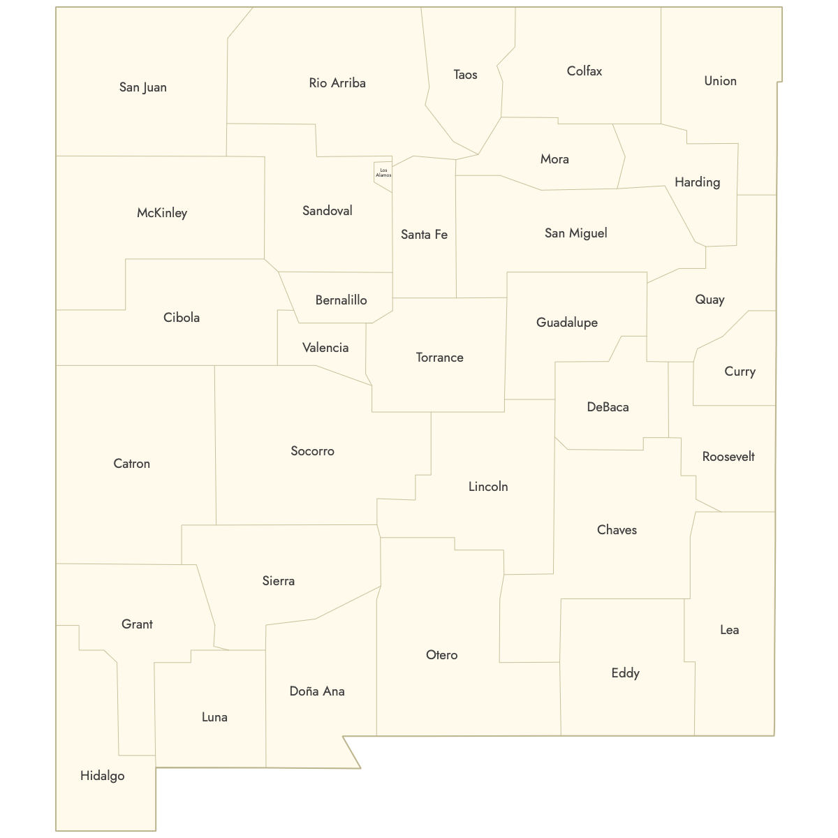 Unstyled Map of New Mexico Counties With Labels