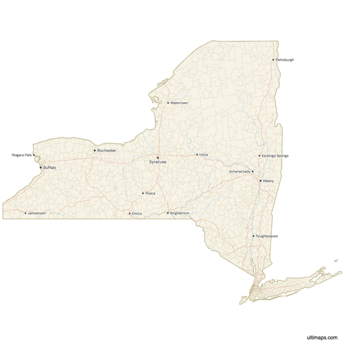 Preview of Map of New York with Cities and Roads