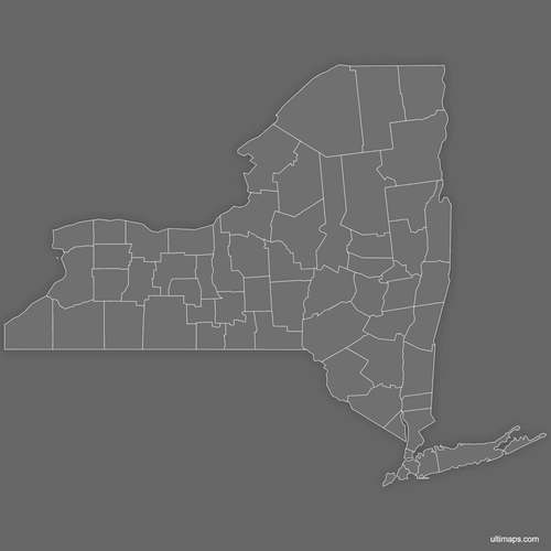 Preview of Blank Map of New York Counties (Dark)