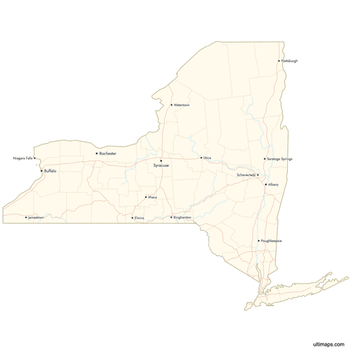 Preview of Map of New York Counties with Cities