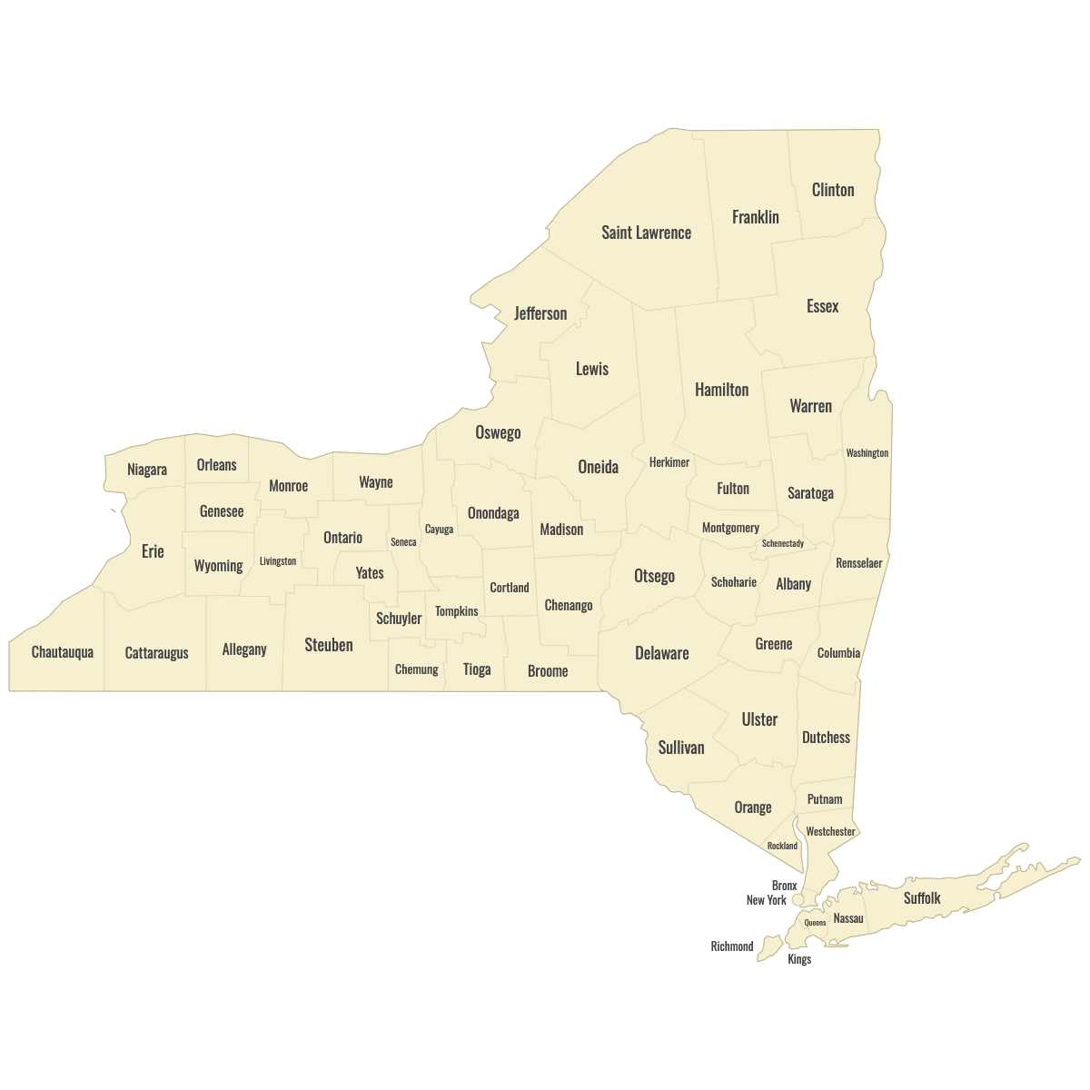 Blank Map of New York Counties With Labels