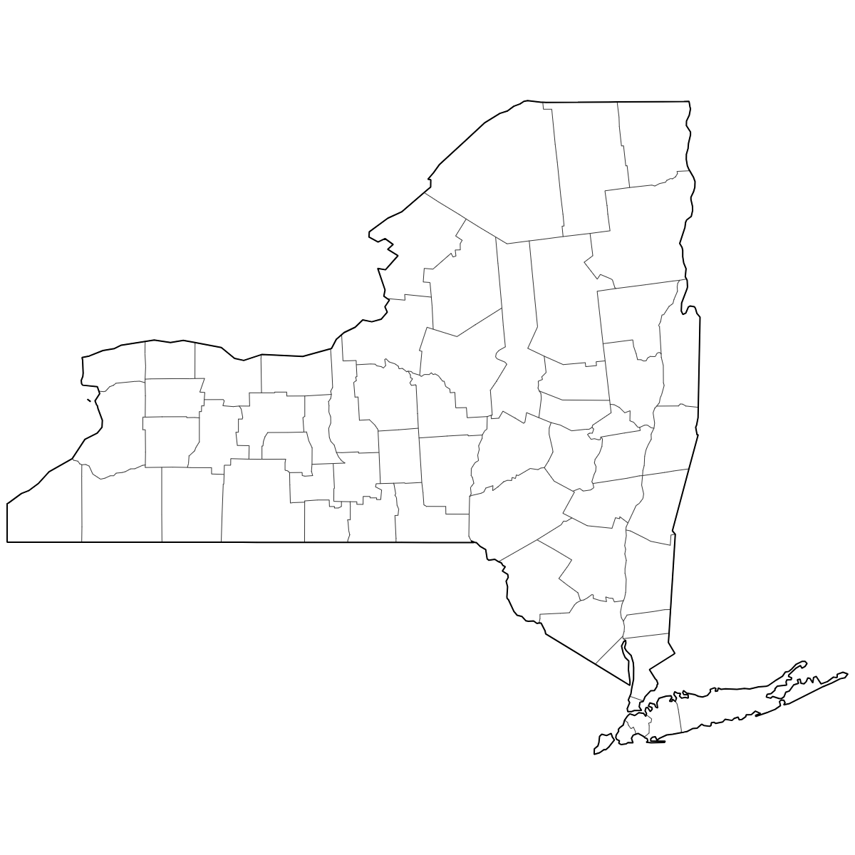 Outlined Map of New York Counties