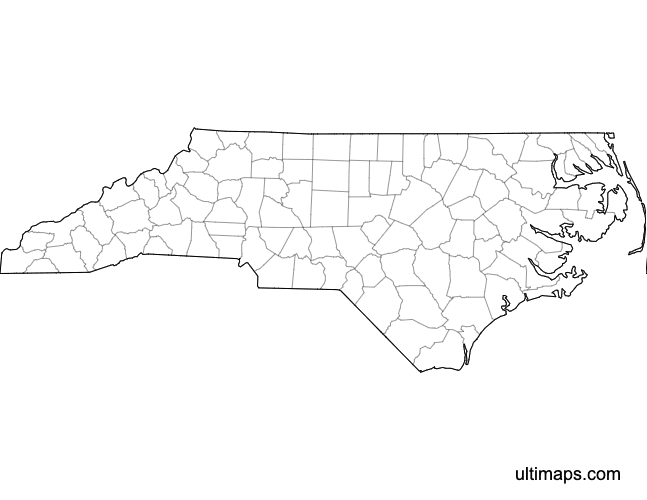 Preview of Blank Map of North Carolina Counties (Letter)