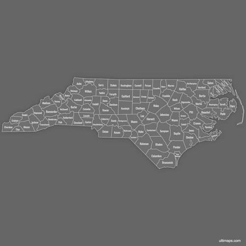 Preview of Labeled Map of North Carolina Counties (Dark)