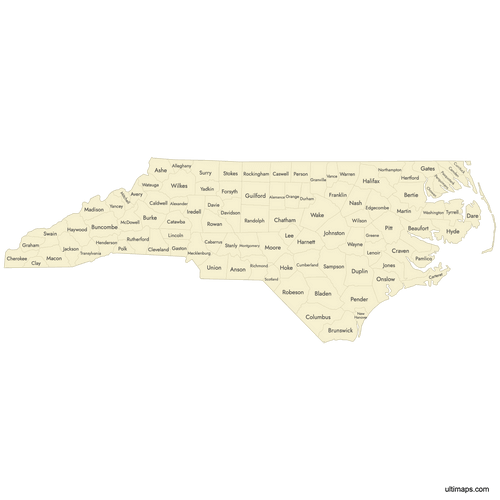 Preview of Labeled Map of North Carolina Counties