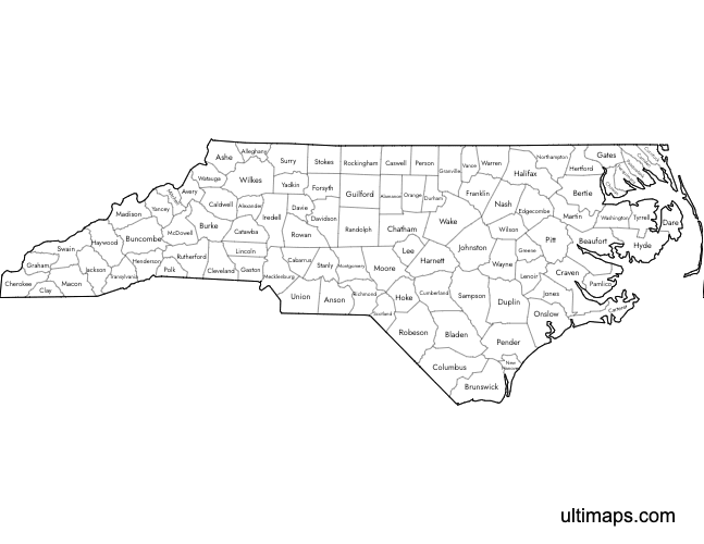 Preview of Labeled Map of North Carolina Counties (Letter)