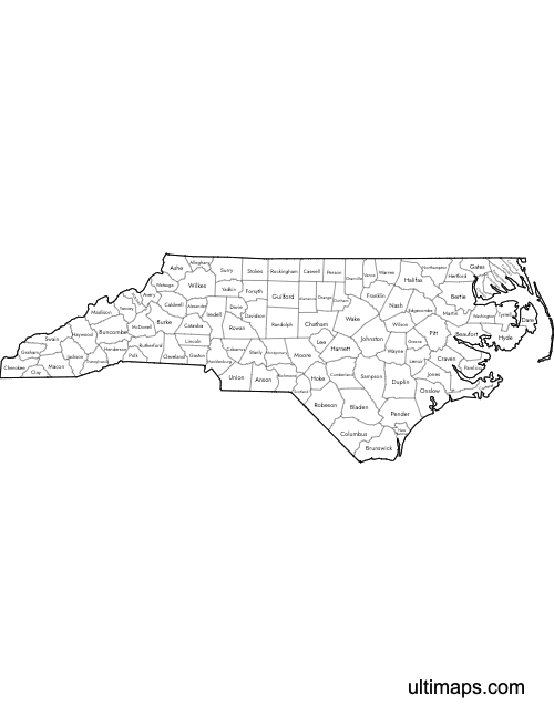 Preview of Labeled Map of North Carolina Counties (Letter)