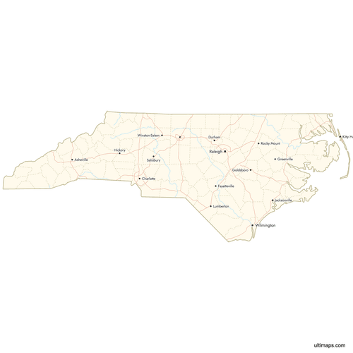 Preview of Map of North Carolina Counties with Cities