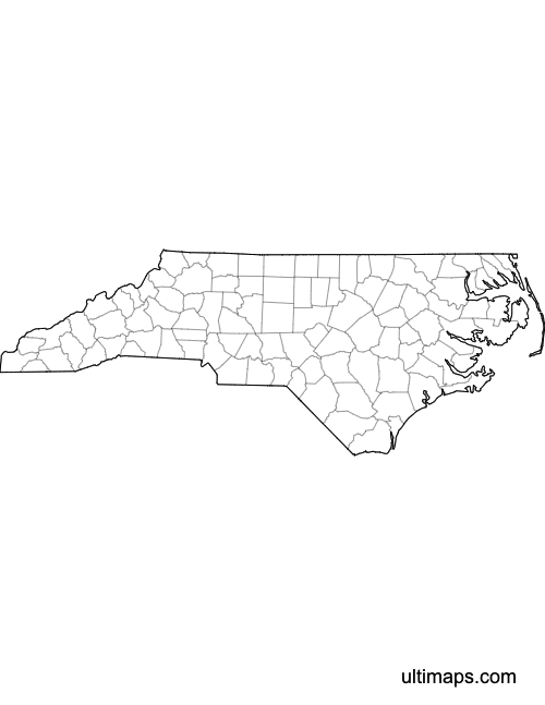 Preview of Outlined Map of North Carolina Counties (Letter)