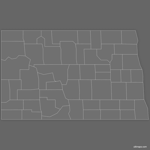 Preview of Blank Map of North Dakota Counties (Dark)