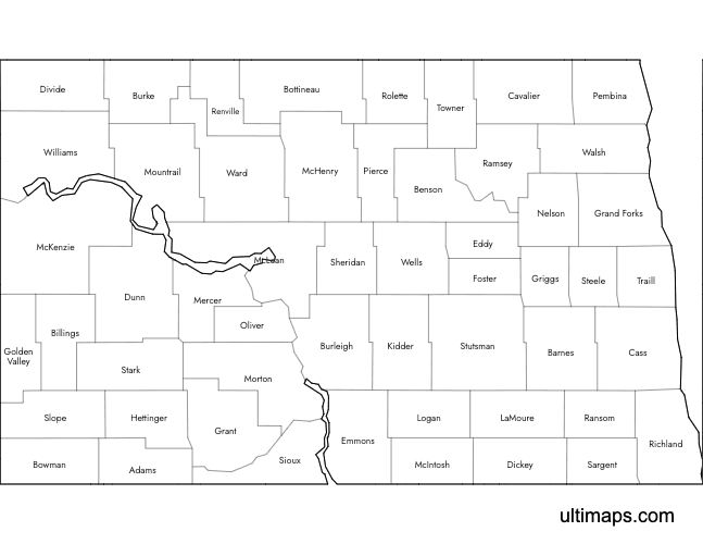 Preview of Labeled Map of North Dakota Counties (A4)