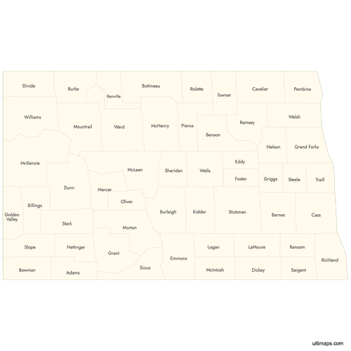 Preview of Labeled Map of North Dakota Counties