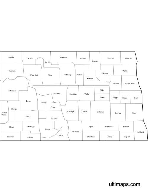 Preview of Labeled Map of North Dakota Counties (Letter)