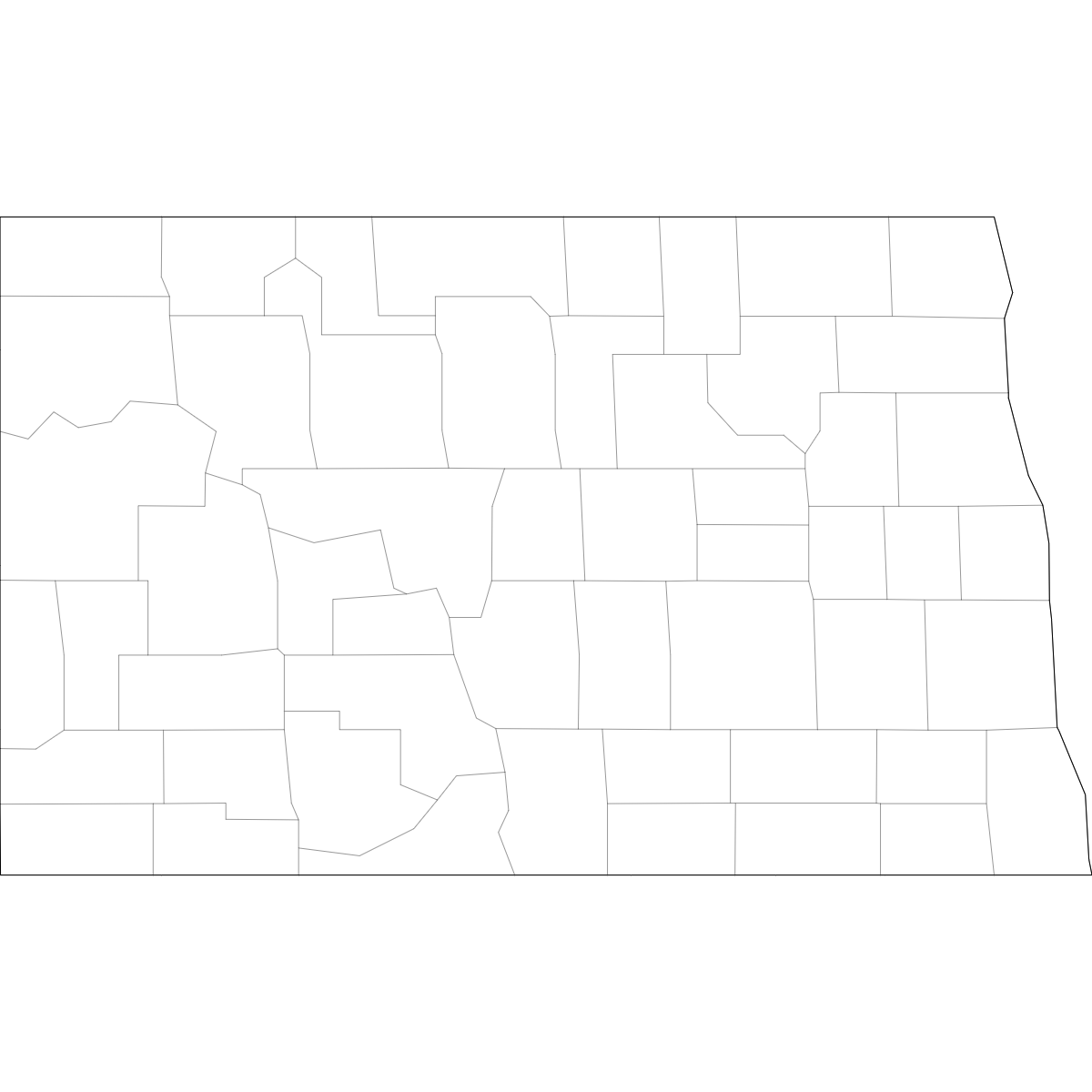 Outlined Map of North Dakota Counties