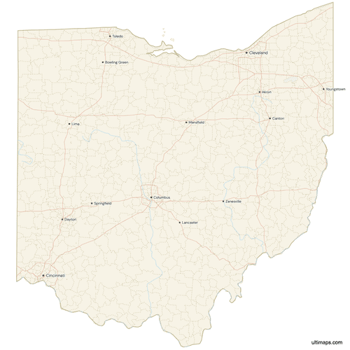 Preview of Map of Ohio with Cities and Roads