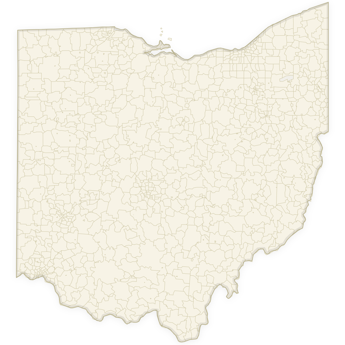 Blank map of Ohio with ZIP Codes