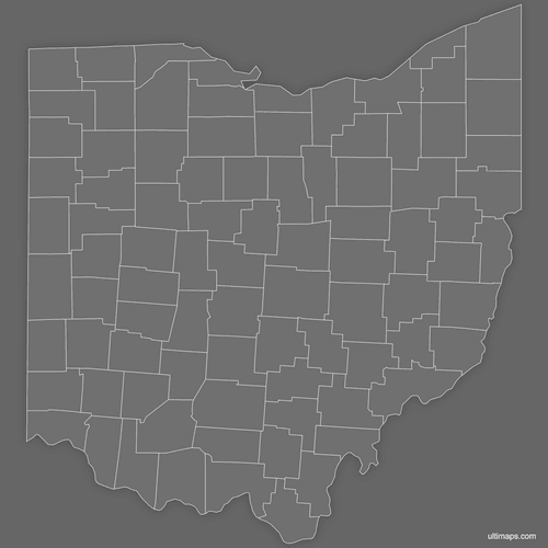 Preview of Blank Map of Ohio Counties (Dark)