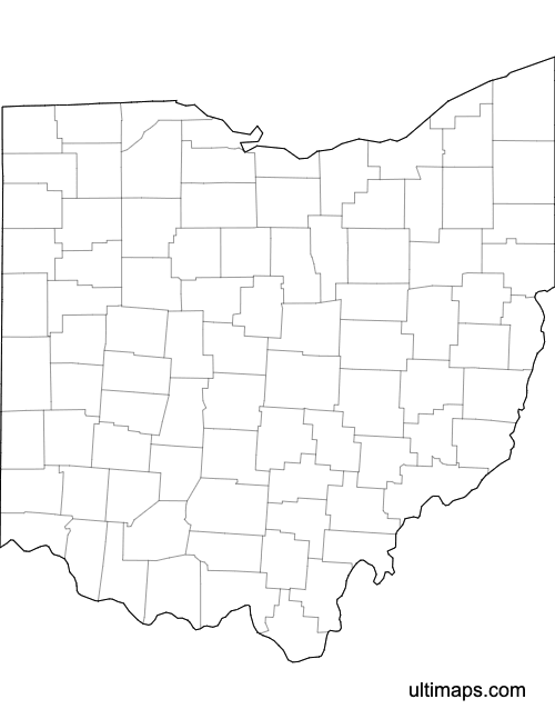 Preview of Blank Map of Ohio Counties (Letter)