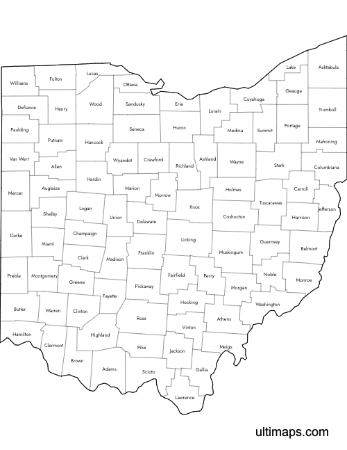 Preview of Labeled Map of Ohio Counties (Letter)