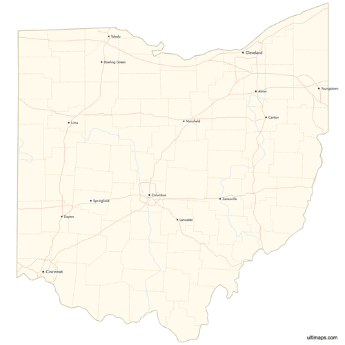 Preview of Map of Ohio Counties with Cities