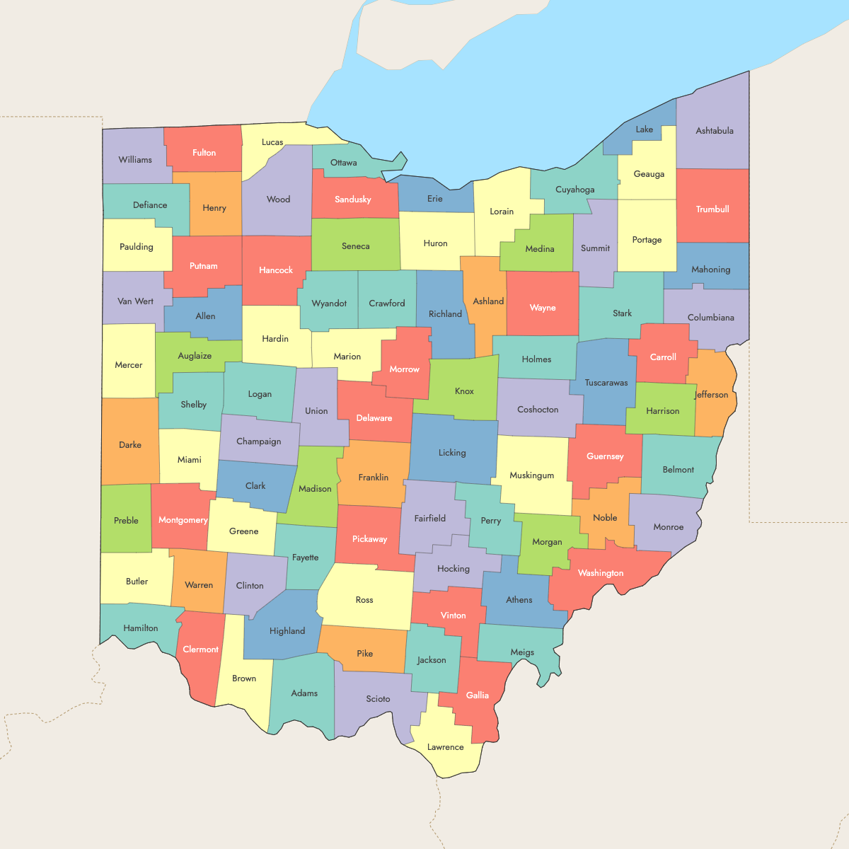 Custom Map of Ohio Counties With Labels