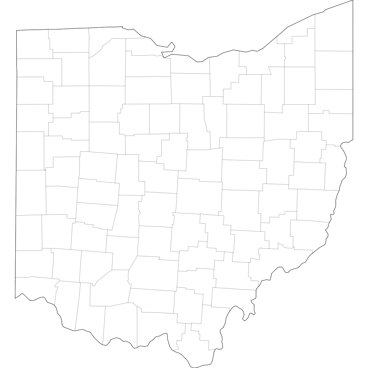 Outlined Map of Ohio Counties