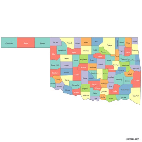 Preview of Labeled Map of Oklahoma Counties