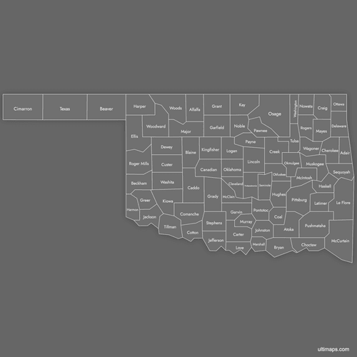 Preview of Labeled Map of Oklahoma Counties (Dark)