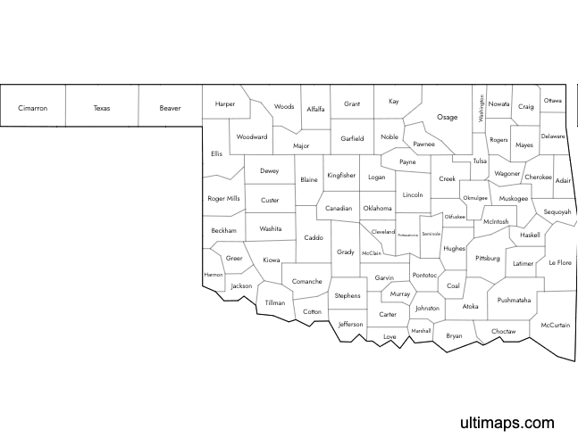 Preview of Labeled Map of Oklahoma Counties (Letter)