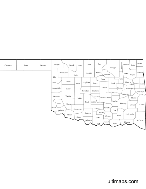 Preview of Labeled Map of Oklahoma Counties (Letter)