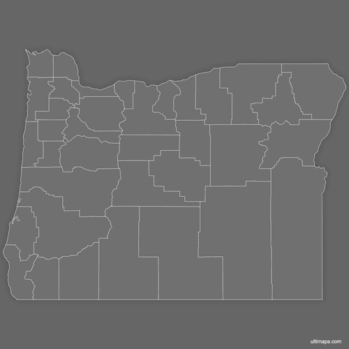 Preview of Blank Map of Oregon Counties (Dark)