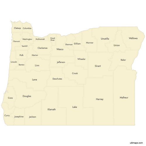 Preview of Labeled Map of Oregon Counties