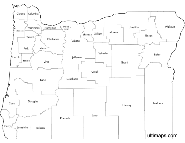 Preview of Labeled Map of Oregon Counties (Letter)