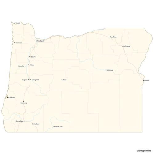 Preview of Map of Oregon Counties with Cities