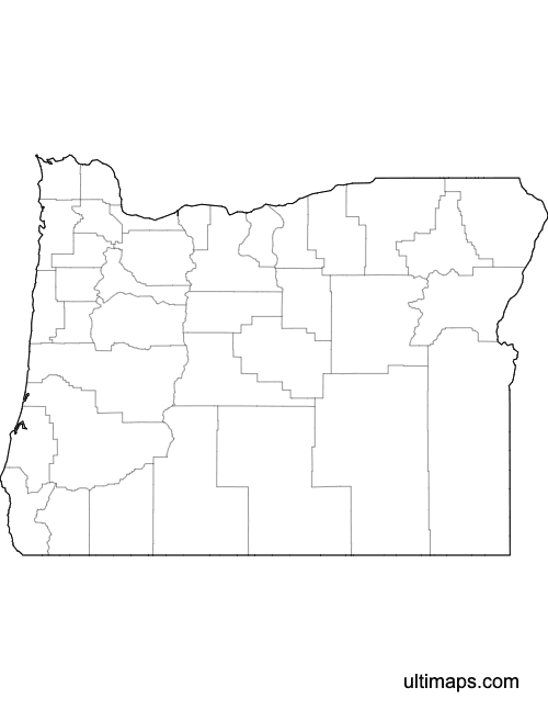 Preview of Outlined Map of Oregon Counties (Letter)