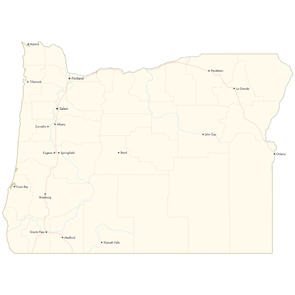 Custom Map of Oregon Counties with Cities