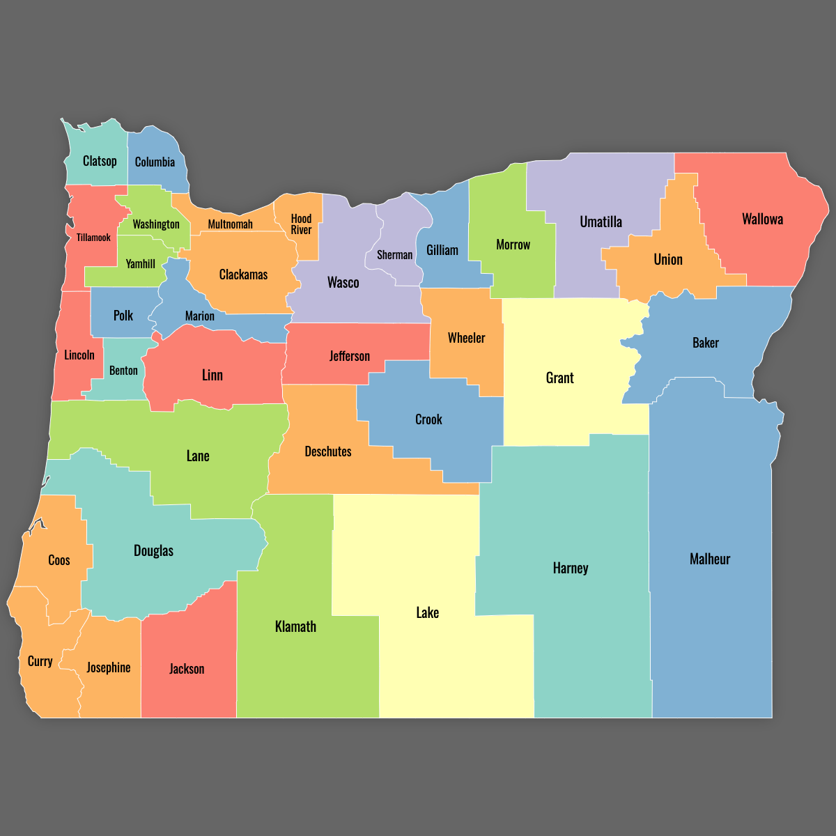 Custom Map of Oregon Counties With Labels
