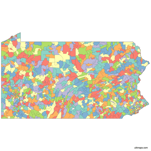 Preview of Colored Pennsylvania ZIP Code Map
