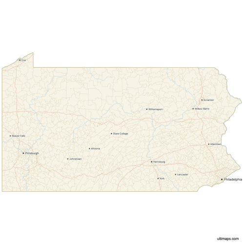 Preview of Map of Pennsylvania with Cities and Roads
