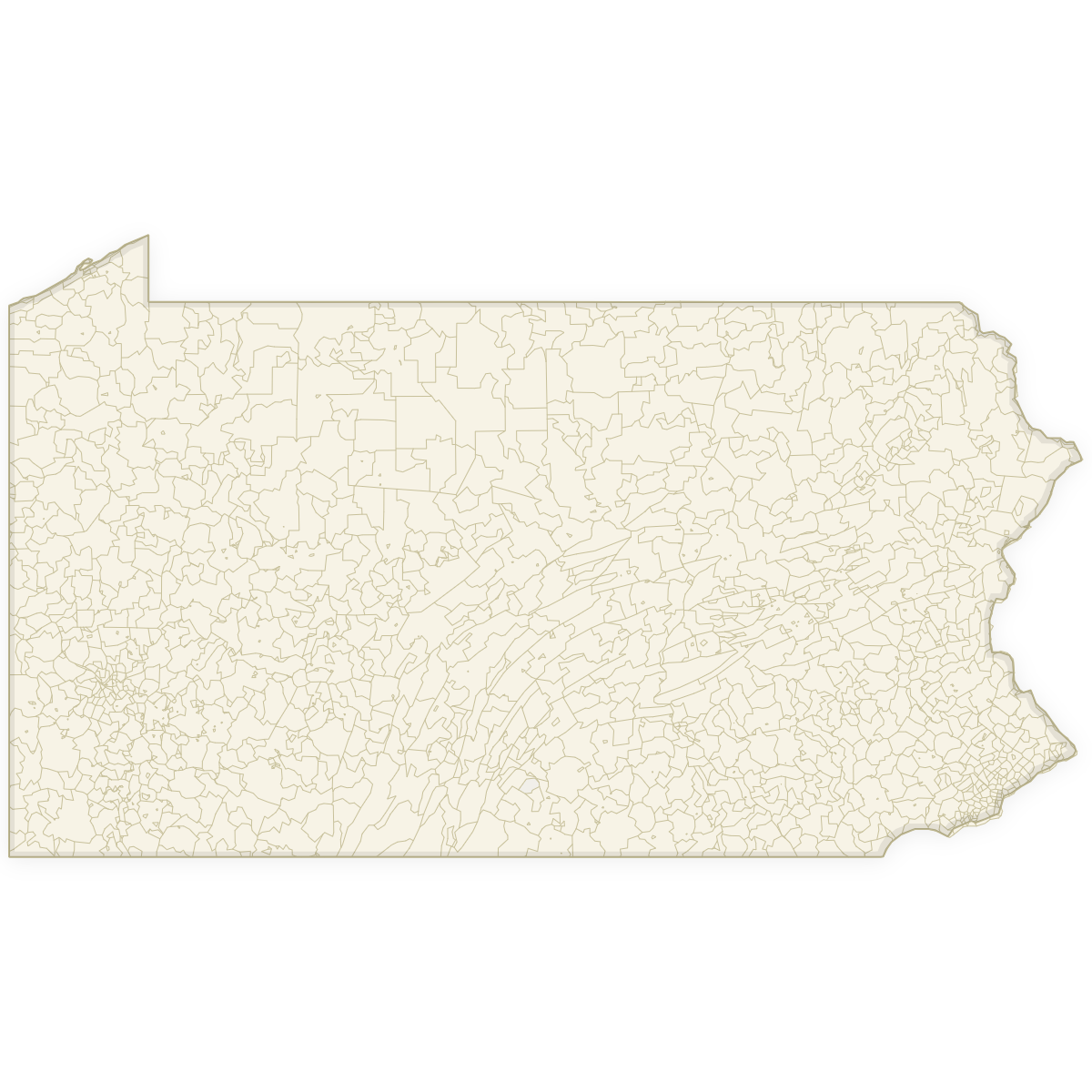 Blank map of Pennsylvania with ZIP Codes