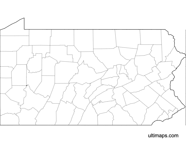Preview of Blank Map of Pennsylvania Counties (A4)