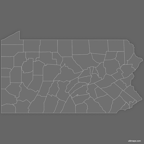 Preview of Blank Map of Pennsylvania Counties (Dark)