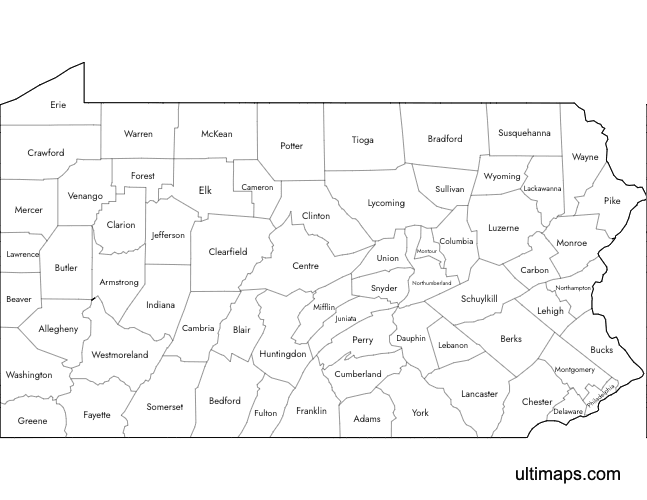 Preview of Labeled Map of Pennsylvania Counties (A4)