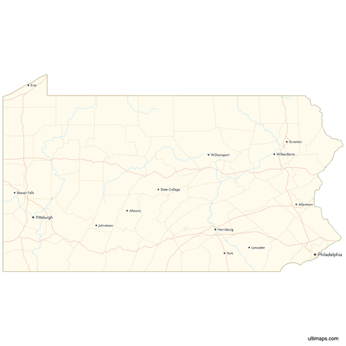 Preview of Map of Pennsylvania Counties with Cities