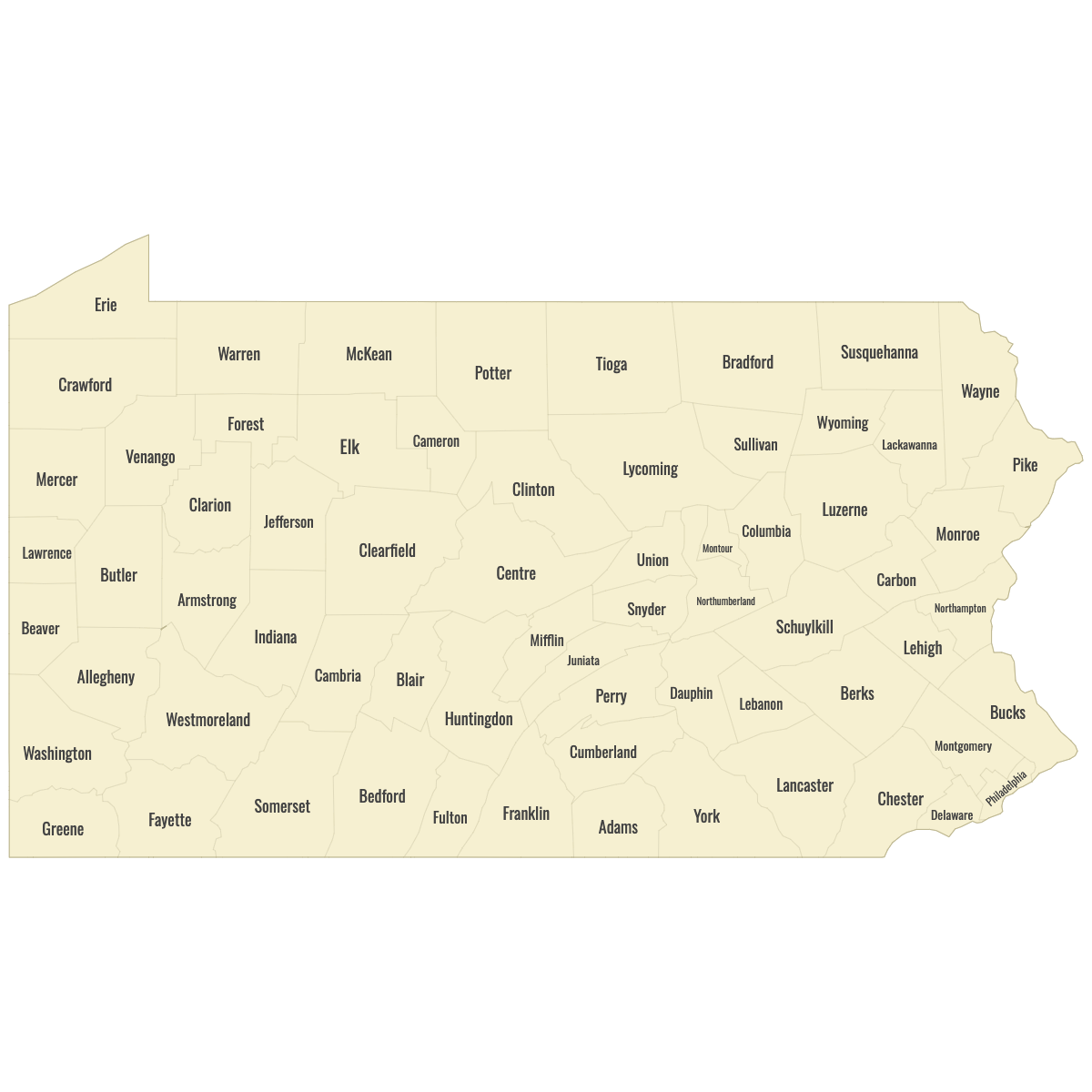 Blank Map of Pennsylvania Counties With Labels