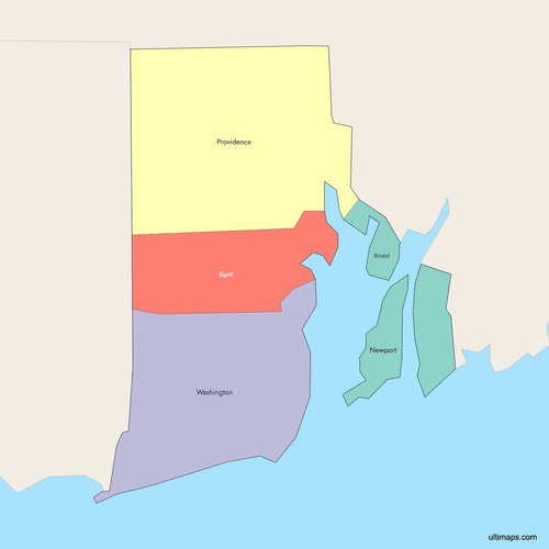 Preview of Colored Map of Rhode Island Counties with Surrounding Areas