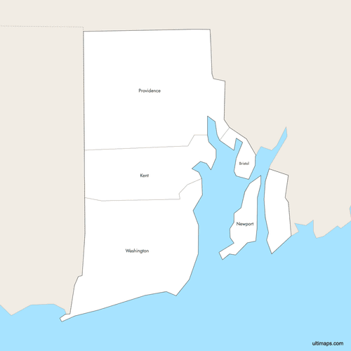Preview of Labeled Map of Rhode Island Counties with Surrounding Areas