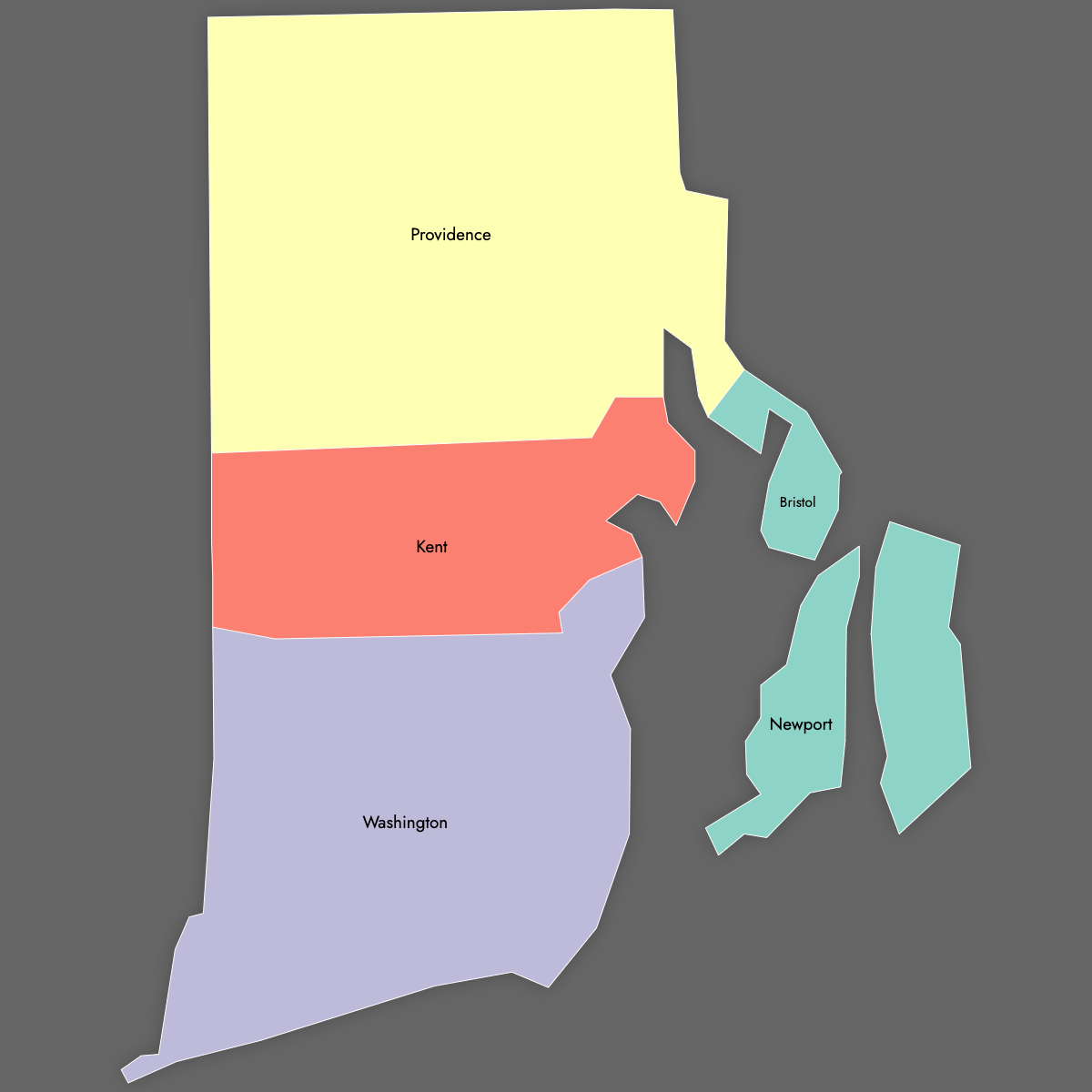 Custom Map of Rhode Island Counties with Labels (Dark Theme)