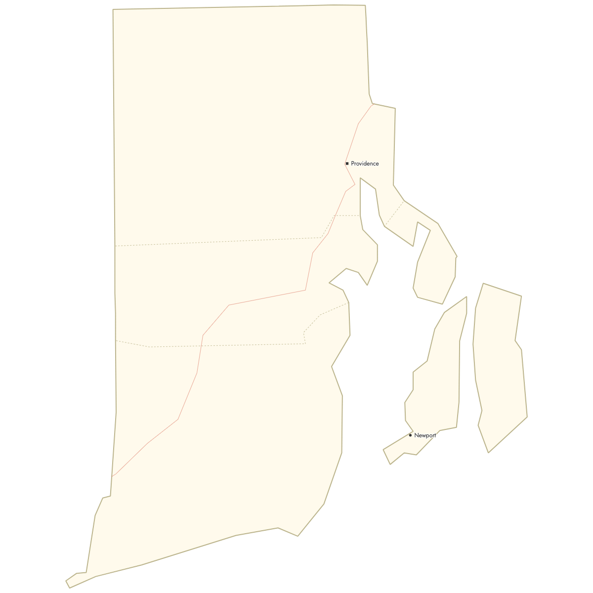 Custom Map of Rhode Island Counties with Cities